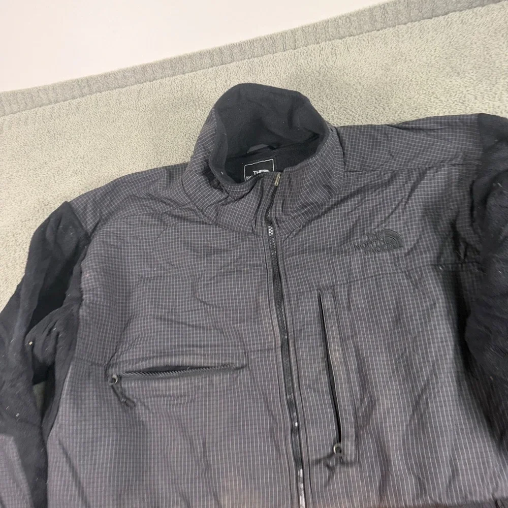 The North Face Mens Denali Fleece Jacket Black Grey Grid Ripstop XL Full Zip